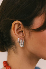 Textured Ovate Hoops Silver (17mm)