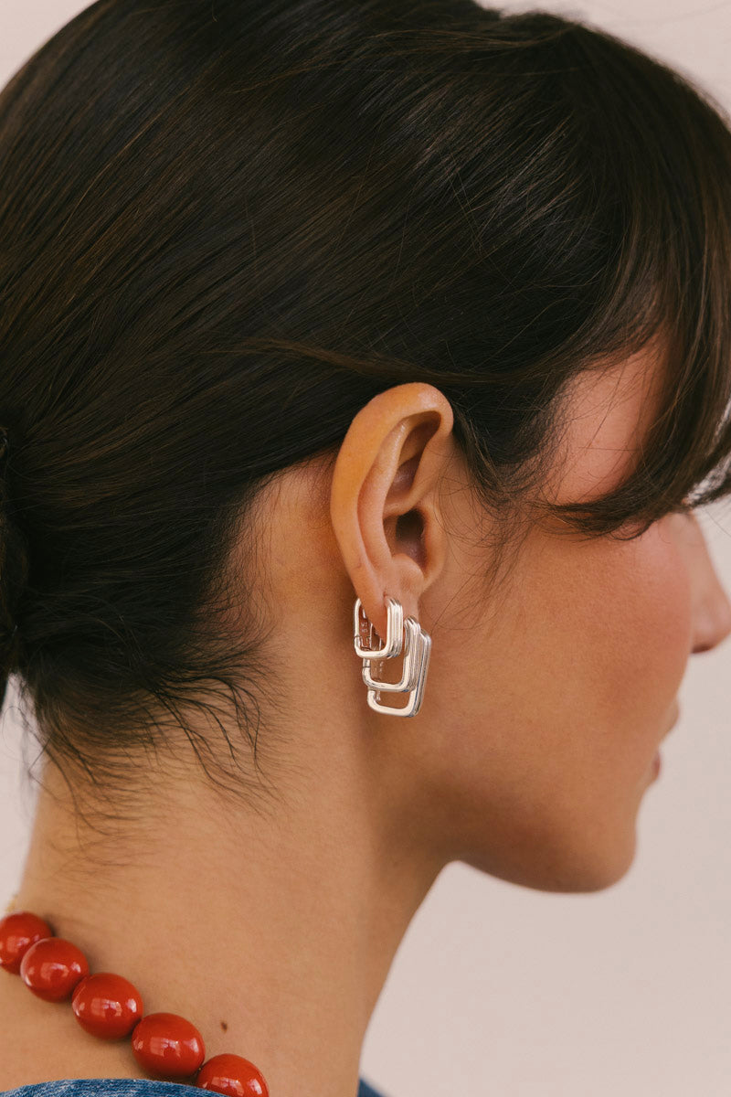 Textured Ovate Hoops Silver (14mm)