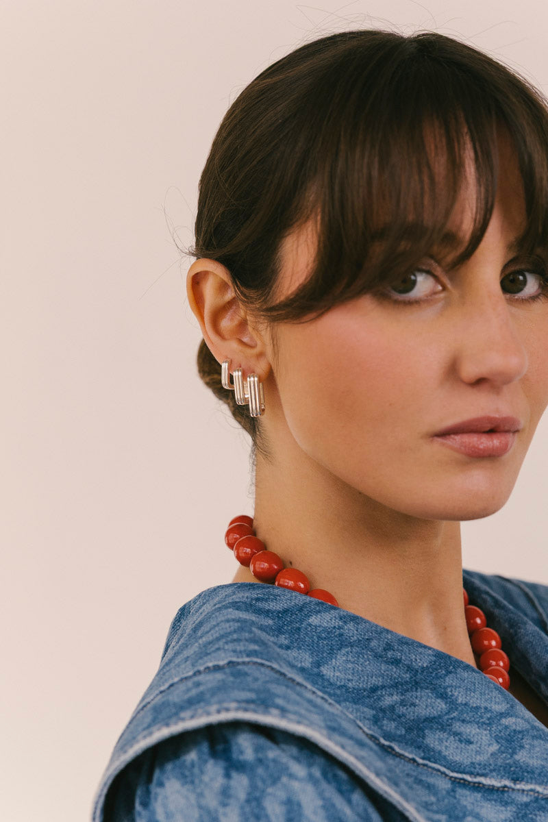 Textured Ovate Hoops Silver (17mm)