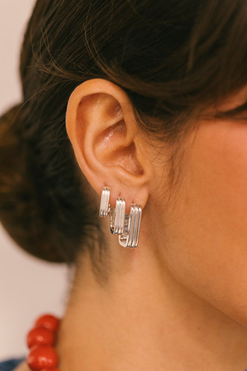 Textured Ovate Hoops Silver (20mm)