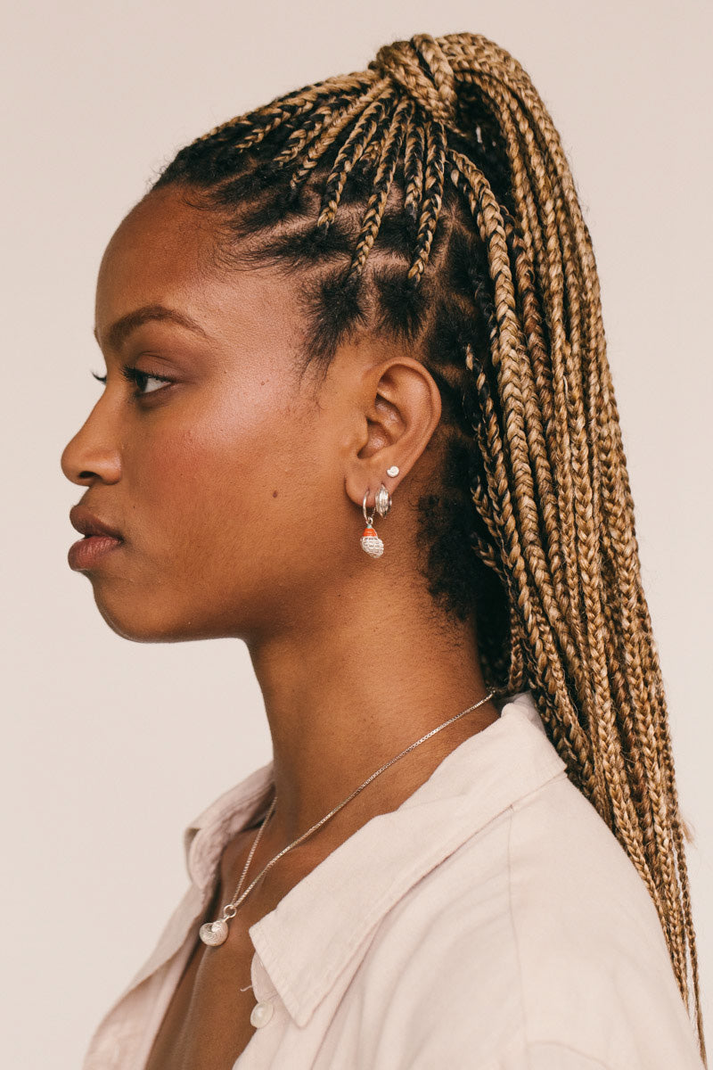 Crown Shell Hoop Earring Silver