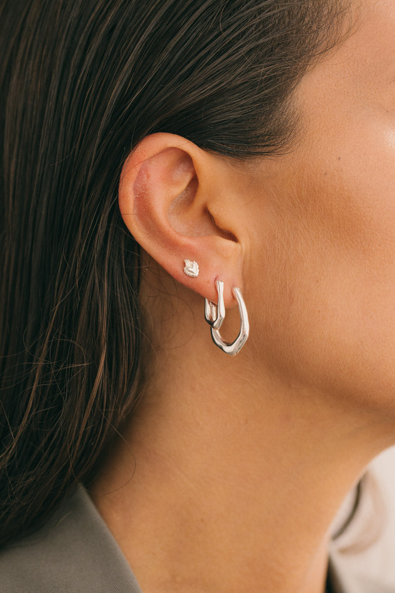 Flaming heart stud earring silver 